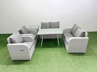 Fimous 6 Seater Rattan Garden Furniture Set Outdoor Love Sofa Set With Rectangular Dining Table Side Table Light Grey - image 1