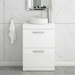 Royal Bathrooms Turin 500mm Freestanding Bathroom Vanity Unit With Sink 2 Drawer Gloss White & Art Countertop Basin