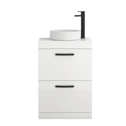 Royal Bathrooms Turin 500mm Freestanding Bathroom Vanity Unit With Sink 2 Drawer Gloss White & Art Countertop Basin - thumbnail 5