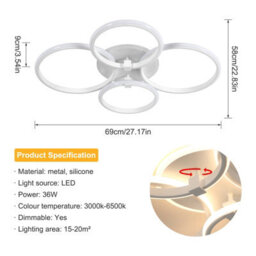 Pheashine Sand White Led Acrylic Ceiling Light 39W Stepless Dimming 3000-6500K With Remote - thumbnail 3