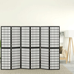 Berkfield Folding 6-Panel Room Divider Japanese Style 240X170 Cm Black - thumbnail 1