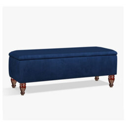 Lisbon Plain 180Cm Ottoman Storage Bench - Plush Velvet Shoe Bench - Sapphire Blue Upholstery Footstool With Storage - thumbnail 3