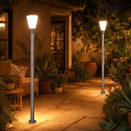 Gwsolar 237Cm Solar Post Light Aluminium Garden Pole Lamp, 400Lm Remote Control With Timer, Ip65 Waterproof Driveway Entrance - thumbnail 3