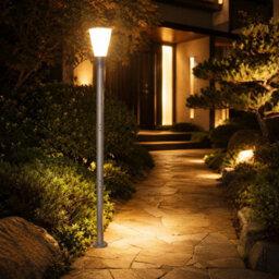 Gwsolar 237Cm Solar Post Light Aluminium Garden Pole Lamp, 400Lm Remote Control With Timer, Ip65 Waterproof Driveway Entrance - thumbnail 2