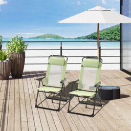 Outsunny Garden Chairs Set Of 2 Folding Camping Chair Recliners, Green