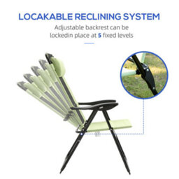 Outsunny Garden Chairs Set Of 2 Folding Camping Chair Recliners, Green - thumbnail 5