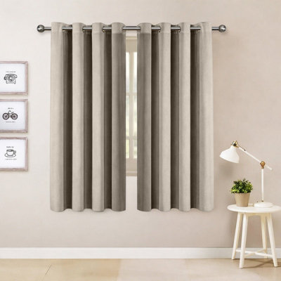 Oxford Homeware Eyelet Linen Effect Curtains Mink Fully Lined 100% Blackout Thermal Insulated Curtains Pair (W)117Cmx(L)137Cm - image 1