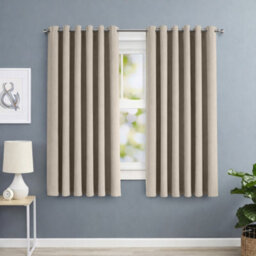 Oxford Homeware Eyelet Linen Effect Curtains Mink Fully Lined 100% Blackout Thermal Insulated Curtains Pair (W)117Cmx(L)137Cm - thumbnail 7