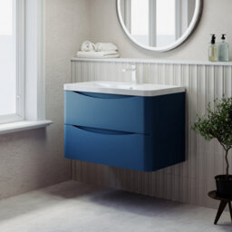 Balterley Dunwood Wall Hung 2 Drawer Bathroom Vanity Unit & Polymarble Basin, Satin Blue, 755mm - thumbnail 4