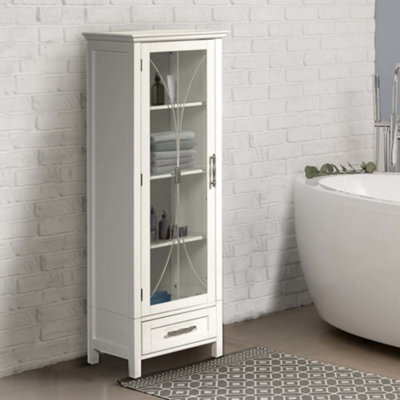 Teamson Home Freestanding Tall Column Bathroom Cabinet With Glass Panelled Door, Bathroom Storage, White - image 1
