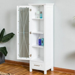 Teamson Home Freestanding Tall Column Bathroom Cabinet With Glass Panelled Door, Bathroom Storage, White - thumbnail 8