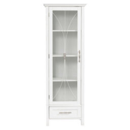 Teamson Home Freestanding Tall Column Bathroom Cabinet With Glass Panelled Door, Bathroom Storage, White - thumbnail 2