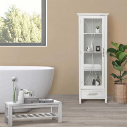 Teamson Home Freestanding Tall Column Bathroom Cabinet With Glass Panelled Door, Bathroom Storage, White - thumbnail 3