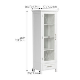 Teamson Home Freestanding Tall Column Bathroom Cabinet With Glass Panelled Door, Bathroom Storage, White - thumbnail 4