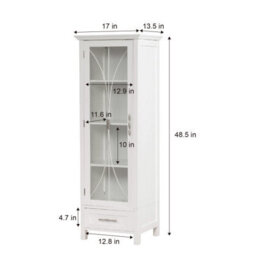 Teamson Home Freestanding Tall Column Bathroom Cabinet With Glass Panelled Door, Bathroom Storage, White - thumbnail 5
