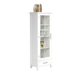 Teamson Home Freestanding Tall Column Bathroom Cabinet With Glass Panelled Door, Bathroom Storage, White - thumbnail 6