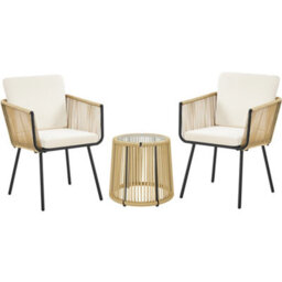 Yaheetech 3 Piece Tan/cream Wicker Outdoor Patio Bistro Set With Cushions & Pillows - thumbnail 2
