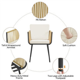 Yaheetech 3 Piece Tan/cream Wicker Outdoor Patio Bistro Set With Cushions & Pillows - thumbnail 4
