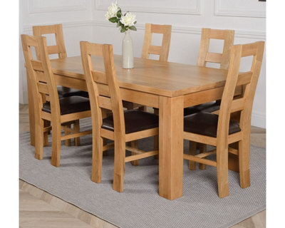 That's Furniture Dakota 182 X 92 Cm Chunky Oak Large Dining Table And 6 Chairs Dining Set With Yale Chairs - image 1