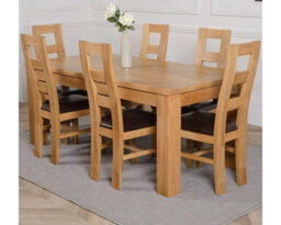 That's Furniture Dakota 182 X 92 Cm Chunky Oak Large Dining Table And 6 Chairs Dining Set With Yale Chairs - thumbnail 1