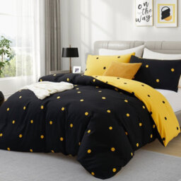 Imperial Rooms Printed Duvet Cover Bedding Set 2 In 1 Black And Yellow Dotted Single Quilt Cover