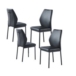 Modernique Set Of 4 Dining Chairs In Black Faux Leather & Metal Frame - thumbnail 1