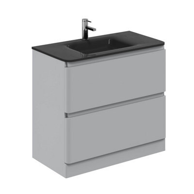 Plum&clay Marvel Gloss Light Grey Floor Standing Bathroom Vanity Unit With Grey Glass Basin (W)900mm - image 1
