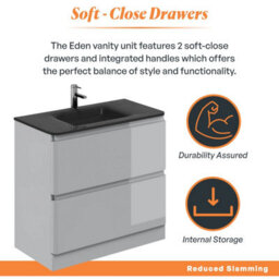 Plum&clay Marvel Gloss Light Grey Floor Standing Bathroom Vanity Unit With Grey Glass Basin (W)900mm - thumbnail 4