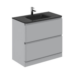 Plum&clay Marvel Gloss Light Grey Floor Standing Bathroom Vanity Unit With Grey Glass Basin (W)900mm - thumbnail 1