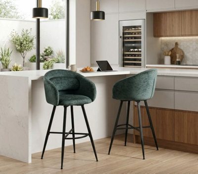 Aspect Furniture Set Of 2 Skylar Upholstered Swivel Barstool,black Legs-Green Fabric - image 1