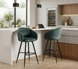 Aspect Furniture Set Of 2 Skylar Upholstered Swivel Barstool,black Legs-Green Fabric - thumbnail 1
