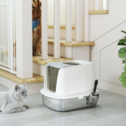 Pawhut Stainless Steel Litter Box, Enclosed Metal Cat Litter Tray With Scoop - thumbnail 9