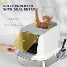 Pawhut Stainless Steel Litter Box, Enclosed Metal Cat Litter Tray With Scoop - thumbnail 5