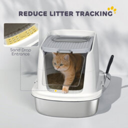 Pawhut Stainless Steel Litter Box, Enclosed Metal Cat Litter Tray With Scoop - thumbnail 6