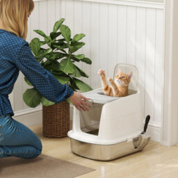 Pawhut Stainless Steel Litter Box, Enclosed Metal Cat Litter Tray With Scoop