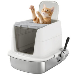 Pawhut Stainless Steel Litter Box, Enclosed Metal Cat Litter Tray With Scoop - thumbnail 2