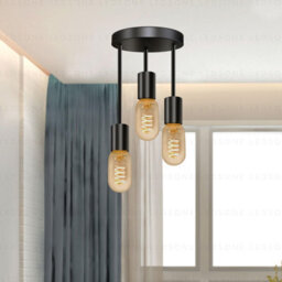 Industrial Black Metal 3-Way Ceiling Light With E27 Base And Adjustable Cords For Living Room Bedroom  Restaurant - thumbnail 6