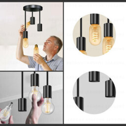 Industrial Black Metal 3-Way Ceiling Light With E27 Base And Adjustable Cords For Living Room Bedroom  Restaurant - thumbnail 5