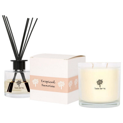 Nicola Spring Soy Wax Scented Candle & Reed Diffuser Set - Tropical Sunrise 400G Candle 45 Hour Burn & 200Ml Diffuser 60 Day Scent - image 1