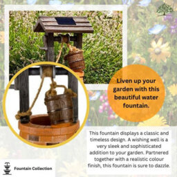 Vintage Style Water Fountain - Solar Powered Resin Wishing Well Colour Recycling Water Feature - thumbnail 3
