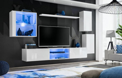 Arte Switch Xxiii White Gloss Wall Entertainment Unit For Tvs Up To 75 Inch - Bright Contemporary Design With Led Display Lighting - image 1