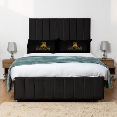 UKBEDFURNITURE Falcon Black Plush  Divan Bed Base With 26 Inch Headboard - No Storage - image 1