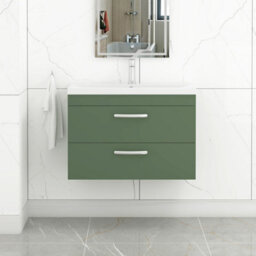 Royal Bathrooms Turin 800mm Wall Hung Vanity Unit Matt Green 2 Drawer Mid-Edge Basin - thumbnail 1