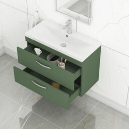 Royal Bathrooms Turin 800mm Wall Hung Vanity Unit Matt Green 2 Drawer Mid-Edge Basin - thumbnail 5