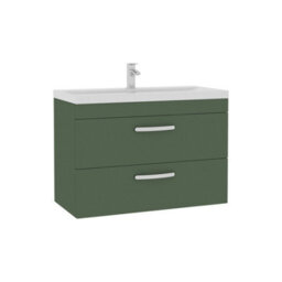 Royal Bathrooms Turin 800mm Wall Hung Vanity Unit Matt Green 2 Drawer Mid-Edge Basin - thumbnail 6