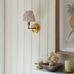Luminosa Lighting Luminosa Burley Rechargeable Brushed Aged Brass Plate Wall Light With Neutral Print Fabric Ikat Shade 16Cm Integrated Led - thumbnail 3