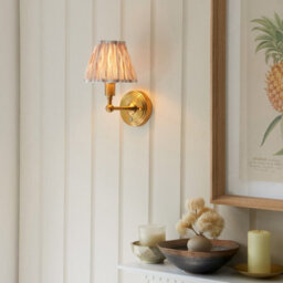 Luminosa Lighting Luminosa Burley Rechargeable Brushed Aged Brass Plate Wall Light With Neutral Print Fabric Ikat Shade 16Cm Integrated Led - thumbnail 2