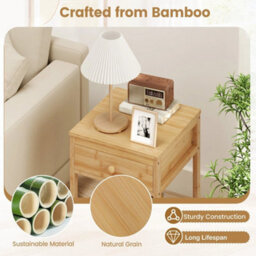 2 Pcs Bamboo Nightstand Bedside Table With Storage Drawer-Natural - thumbnail 7