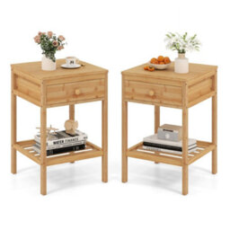2 Pcs Bamboo Nightstand Bedside Table With Storage Drawer-Natural - thumbnail 1