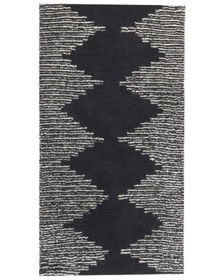 Beliani Cotton Area Rug 80 X 150 Cm Black And White Geometric, Low Pile, Underfloor Heating Compatible - image 1